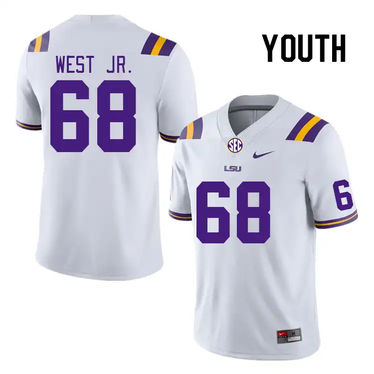 Youth LSU Tigers Fitzgerald West Jr. #68 White NCAA Football Jersey